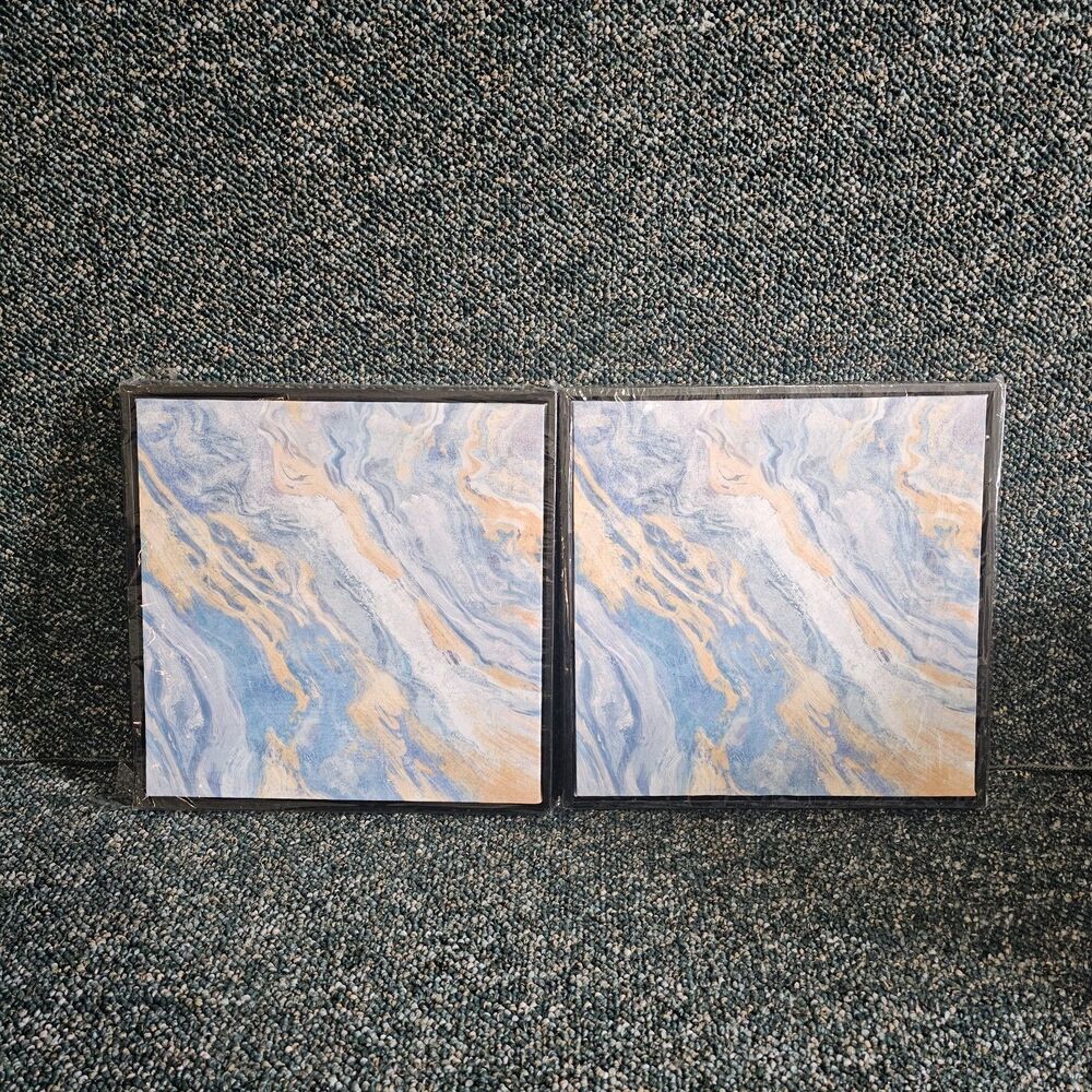Set of 2 Abstract Marble Canvas Prints 13.5x13.5 Blue Gold Wall Art Decor